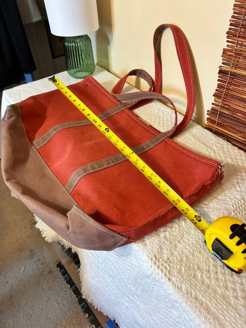 Vintage L.L. Bean XL Boat & Tote Bag Burnt Orange Brown Long Handle